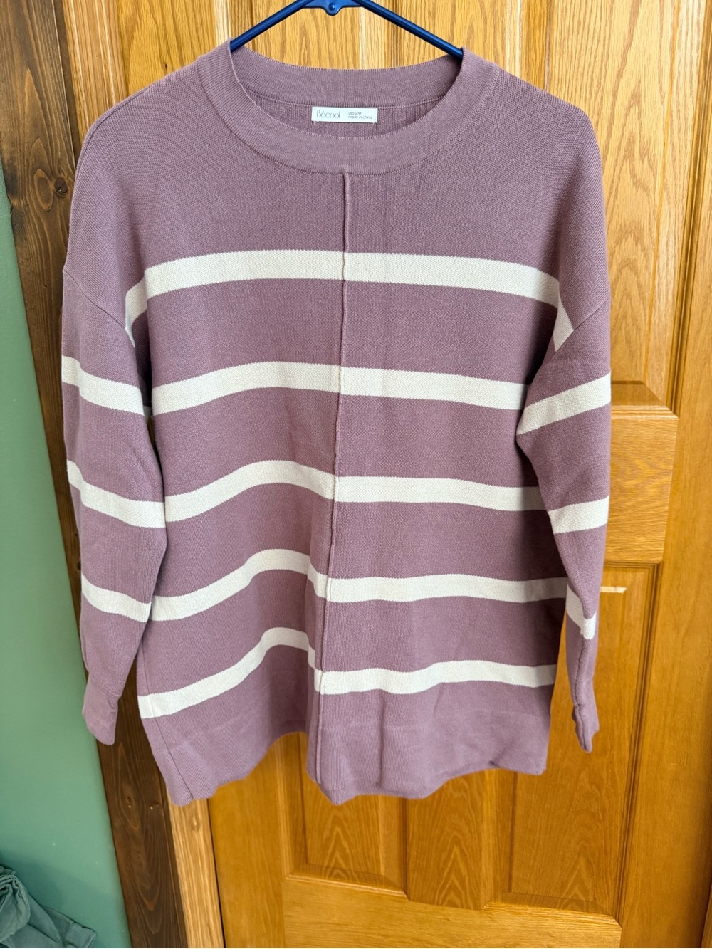 BE COOL Mauve & Cream Striped Crewneck Sweater S/M
